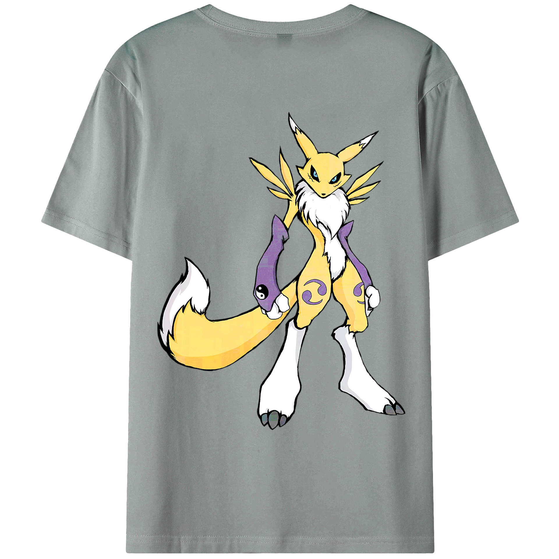 （画像用） Digimon デジタルモンスター/デジモン 綿100％ メンズ半袖Tシャツ（バックプリント） 通気性
